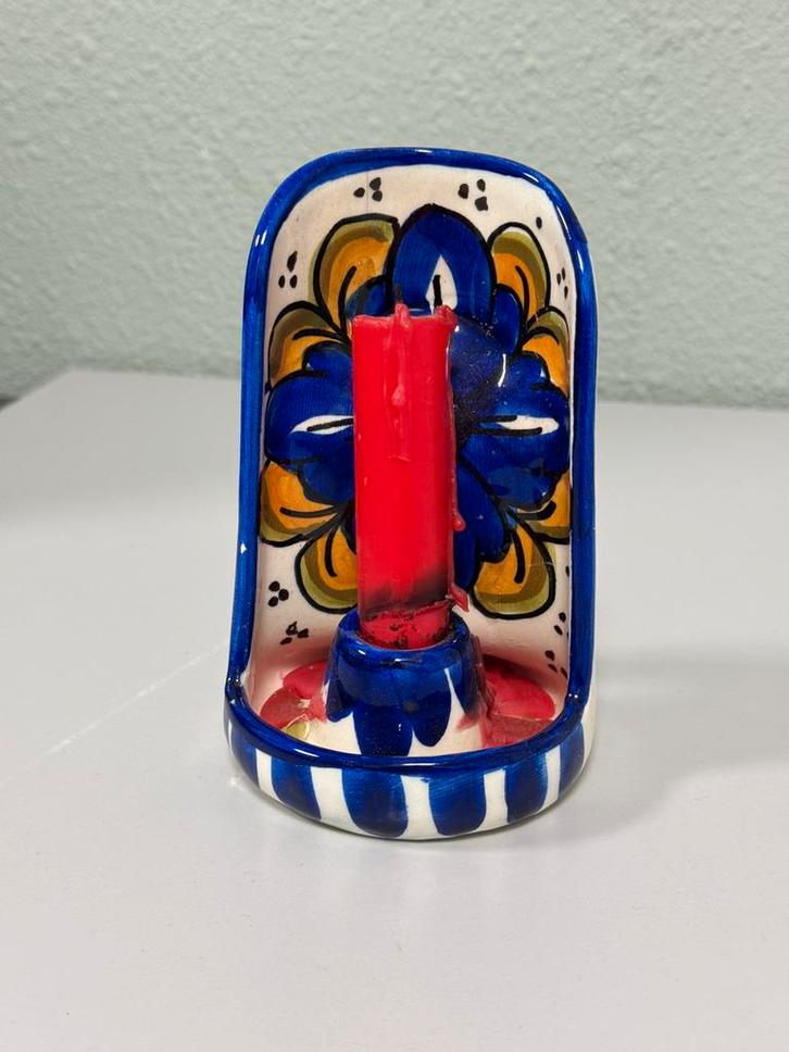 Antieke keramische kandelaar, Mexicaanse Spaanse oorsprong, Antiek en Kunst, Antiek | Kandelaars, Keramiek of Aardewerk, Ophalen of Verzenden