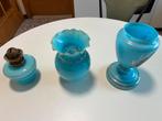 Petroleumlamp in azuur-blauw glas, Antiek en Kunst, Ophalen
