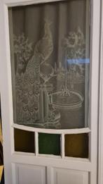 antieke houten deuren met geëtst glas met pauw afbeelding, Ophalen, Gebruikt, 80 tot 100 cm, Binnendeur