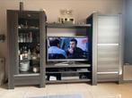 Tv-meubel donkergrijs massief hout, 50 tot 100 cm, 25 tot 50 cm, 150 tot 200 cm, Eikenhout