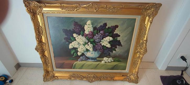 olieverf schilderij op doek stilleven bloemen gesigneerd, Antiek en Kunst, Kunst | Schilderijen | Klassiek, Ophalen of Verzenden