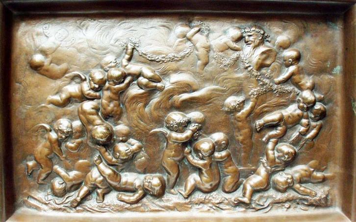 La Rue brons sater met putti 19e., Antiek en Kunst, Kunst | Beelden en Houtsnijwerken, Ophalen of Verzenden