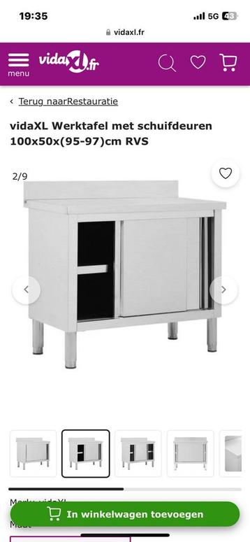vidaXL Werktafel met schuifdeuren 100x50x(95-97)cm RVS beschikbaar voor biedingen