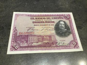 Spanje 50 Peseta’s 1928 FDC, Postzegels en Munten, Bankbiljetten | Europa | Niet-Eurobiljetten, Ophalen of Verzenden