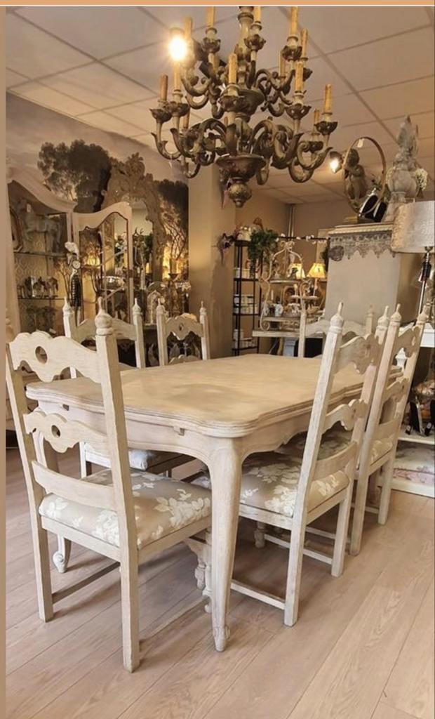 Landelijke Eiken Ceresu Eettafel met 6 stoelen., Huis en Inrichting, Tafels | Eettafels, Zo goed als nieuw, Eikenhout, Glas, Ophalen of Verzenden