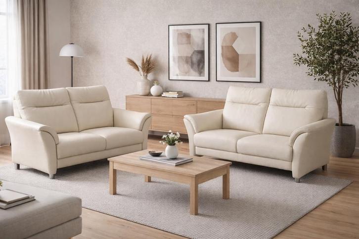 2x tweezit sofa echt lederen beige, Huis en Inrichting, Zetels | Zetels, Zo goed als nieuw, Ophalen