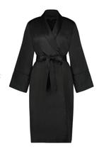 Badjas satin/fleece "noir" zo goed als nieuw XXS, Noir, Ophalen of Verzenden, Zo goed als nieuw, Maat 34 (XS) of kleiner