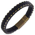 Zwart leren mannenarmband roestvrij staal, Handtassen en Accessoires, Armbanden, Nieuw, Ophalen of Verzenden