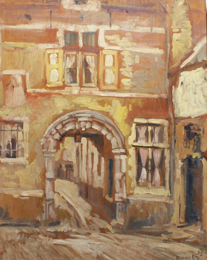 Jules Rambo (1896-1974): Poortje 1935 (43 x 53 cm), Antiek en Kunst, Kunst | Schilderijen | Klassiek, Ophalen of Verzenden