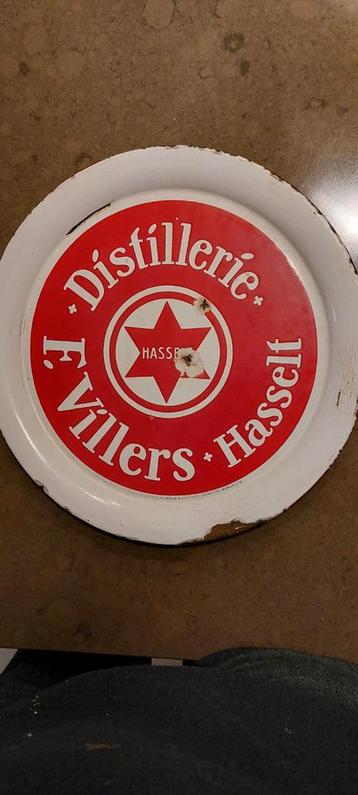 Zeer oude email plateau Distillerie F. Villers Hasselt beschikbaar voor biedingen