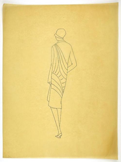 A307 Art Deco Modeontwerp Lijntekening (c. 40 x 29,5 cm), Antiek en Kunst, Kunst | Tekeningen en Fotografie, Ophalen of Verzenden