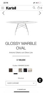 Kartell Glossy Marble blanc ovale, Comme neuf, Ovale