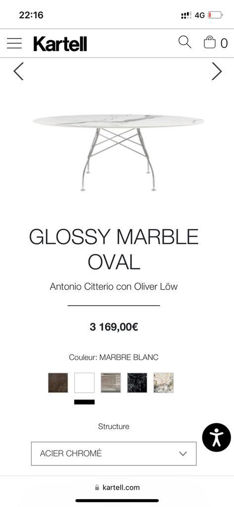 Kartell Glossy Marble blanc ovale, Huis en Inrichting, Tafels | Eettafels, Zo goed als nieuw, Ovaal