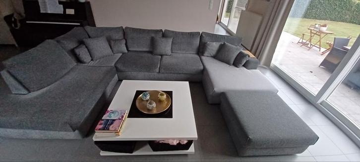 degelijke salon met poef en bijhorende kussens, Huis en Inrichting, Fauteuils, Gebruikt, Ophalen