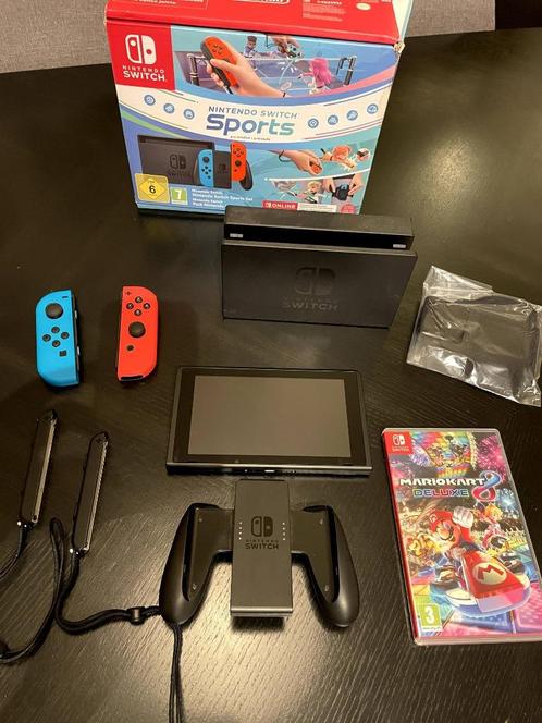 Nintendo Switch (Sports set) + Mario Kart 8 Deluxe, Games en Spelcomputers, Spelcomputers | Nintendo Switch, Gebruikt, Switch Original