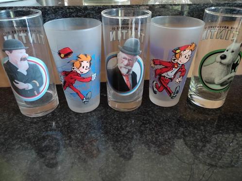 2 verres Spirou + 3 verres série Tintin (pièce ou lot), Collections, Personnages de BD, Neuf, Ustensile, Tintin, Enlèvement ou Envoi