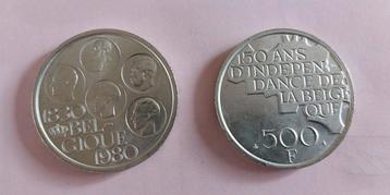 2 munten. 500 frank. 150 jaar onafhankelijkheid van België  beschikbaar voor biedingen