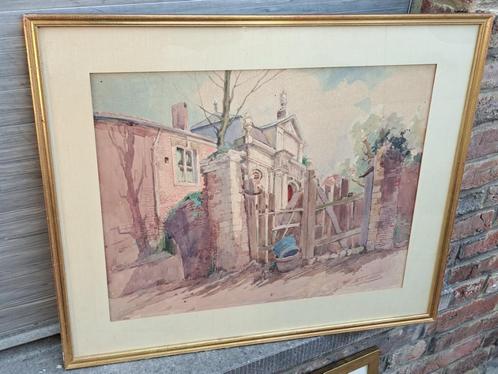 Aquarelle abbaye a forest signe victor fermeuse, Antiek en Kunst, Kunst | Schilderijen | Klassiek, Ophalen of Verzenden