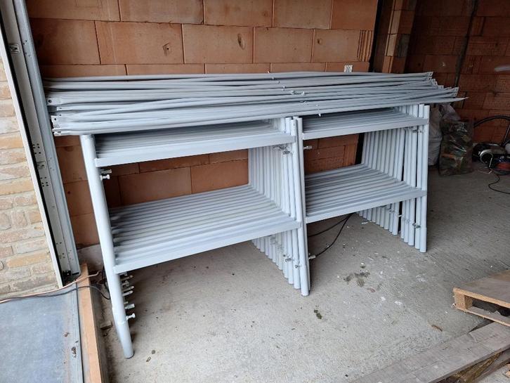 stelling, steiger te koop WUUSTWEZEL, Doe-het-zelf en Bouw, Steigers, Gebruikt, Gevelsteiger, 5 meter of hoger, Ophalen