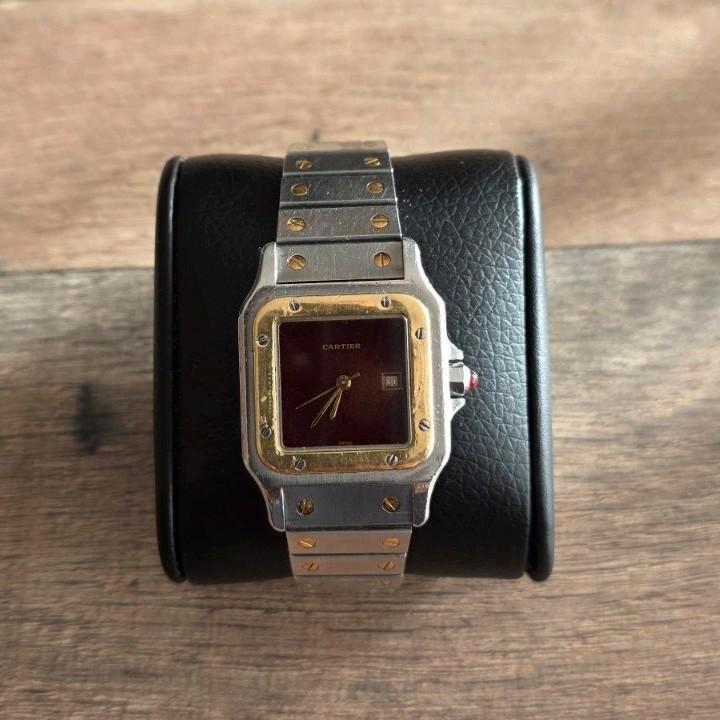 Montre automatique Cartier Santos 2961 Oxblood Burgundy, Handtassen en Accessoires, Horloges | Antiek, Polshorloge, Overige merken