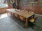 360 cm lange boeren tafel + 14 oude school stoelen, Ophalen, Gebruikt