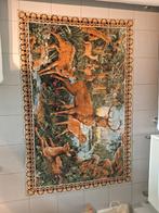 Vintage fluwelen wand/grond tapijt met rustieke herten, Antiek en Kunst, Ophalen of Verzenden