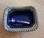 Zoutkelder = cassolettezout: zilver-kobaltglas en lepel, Antiek en Kunst, Ophalen of Verzenden, Zilver