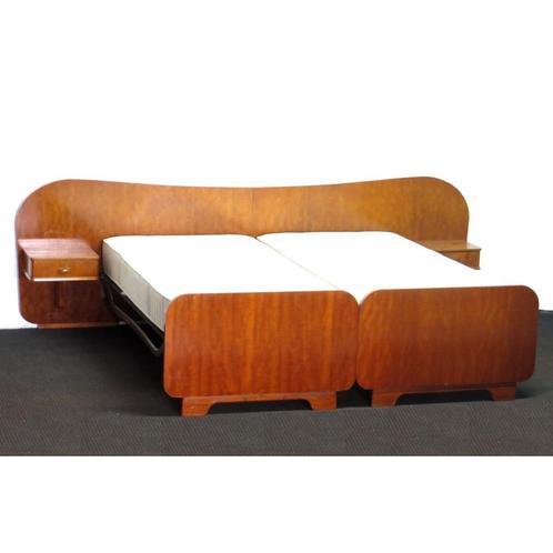 Vintage mid century design bed met nachtkastjes jaren 50 60, Huis en Inrichting, Slaapkamer | Bedden, Tweepersoons, Ophalen of Verzenden