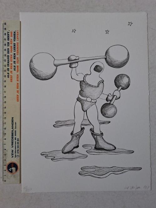 Litho Luk Van Soom "Gewichtheffer" uit 1997, Antiek en Kunst, Kunst | Litho's en Zeefdrukken, Ophalen of Verzenden