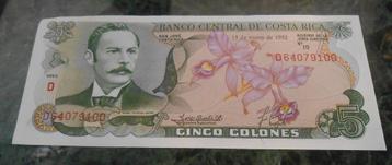  billet de banque Costa Rica - 5 colones 1992 beschikbaar voor biedingen