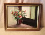 Mooi geschilderd werk 'Bloemen op Vensterbank' - M C, Antiek en Kunst, Ophalen of Verzenden