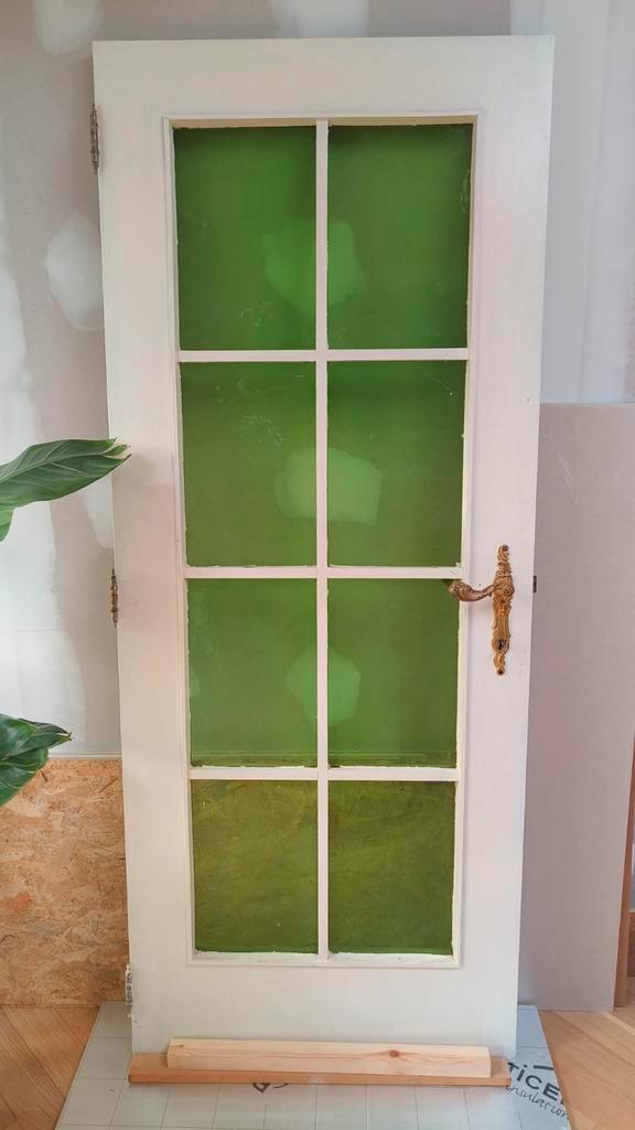 Deur met groen glas 198x81 cm (2stuks besch.), Bricolage & Construction, Fenêtres & Moustiquaires, Utilisé, Porte intérieure, Moins de 200 cm