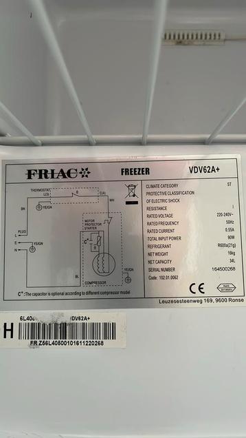 Friac diepvries tafelmodel, Elektronische apparatuur, Vriezers en Diepvrieskisten, Ophalen, Gebruikt