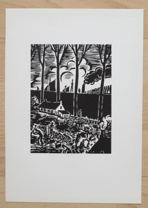 Houtsnede Frans Masereel: Het WAASLAND, Antiquités & Art, Art | Eaux-fortes & Gravures, Envoi