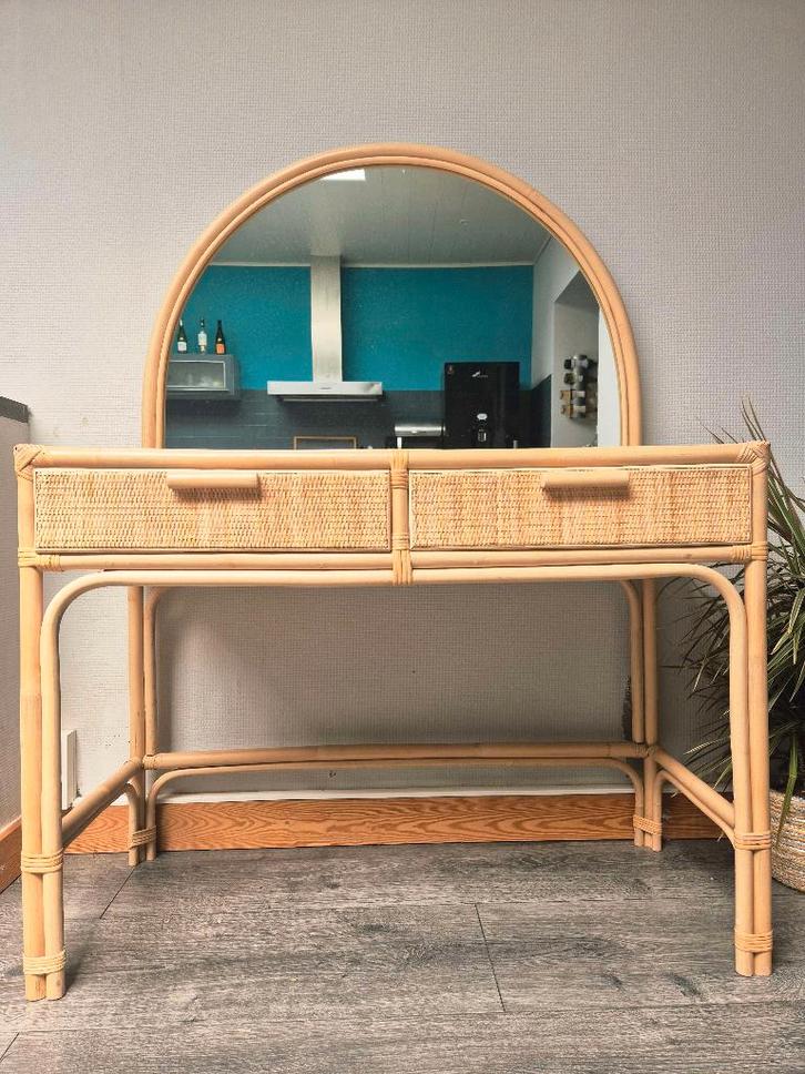 Rotan bureau, kaptafel met spiegel, Huis en Inrichting, Tafels | Kaptafels, Nieuw, Ophalen