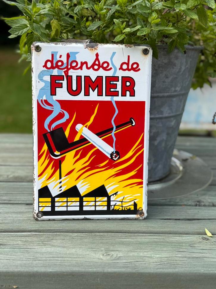 Emaille bord Défense de Fumer / Verboden te roken, Verzamelen, Merken en Reclamevoorwerpen, Zo goed als nieuw, Reclamebord, Ophalen of Verzenden