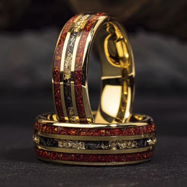 Trouwringen wolfraam met rood Opaal en goud kleur - Ryann, Bijoux, Sacs & Beauté, Bagues, Neuf, Femme ou Homme, Autres couleurs