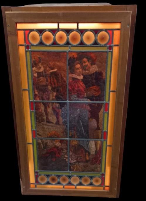 een gebrandschilderd glas in loodraam., Antiek en Kunst, Antiek | Glaswerk en Kristal, Ophalen