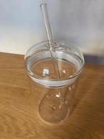 Herbruikbare beker met rietje en deksel in glas., Ophalen of Verzenden, Zo goed als nieuw, Glas