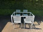 Witte tuintafel met glazen blad 150 x 90 x 74h, Ophalen, Zo goed als nieuw
