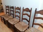 5 stoelen met rieten zitting, Vijf, Zes of meer stoelen, Gebruikt, Bruin, Hout