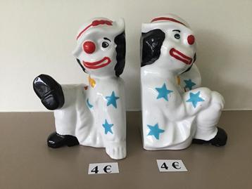 2 boekensteunen en/of clown beeldjes aan 4 € en andere beschikbaar voor biedingen