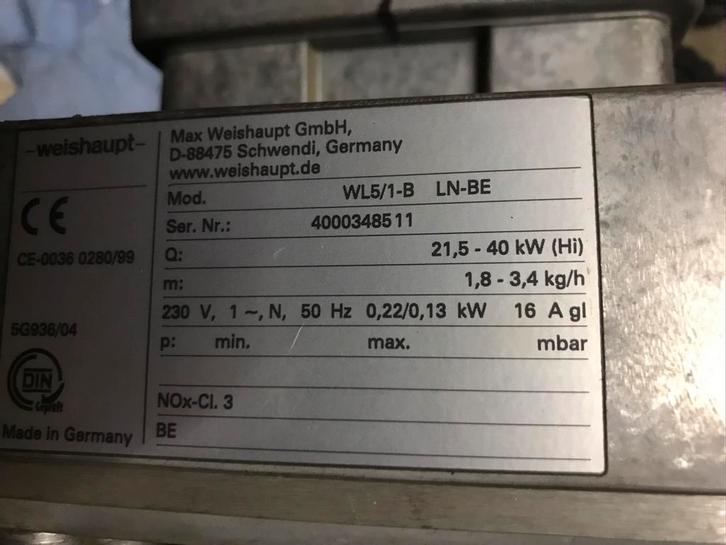 Weishaupt WL5/1-B van 21,5 -40kw, Doe-het-zelf en Bouw, Verwarming en Radiatoren, Gebruikt, Ophalen of Verzenden