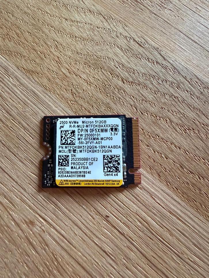 Micron NVMe 512GB (Nieuw), Computers en Software, Harde schijven, Nieuw, Laptop, Intern, SSD, Overige aansluitingen, Ophalen of Verzenden