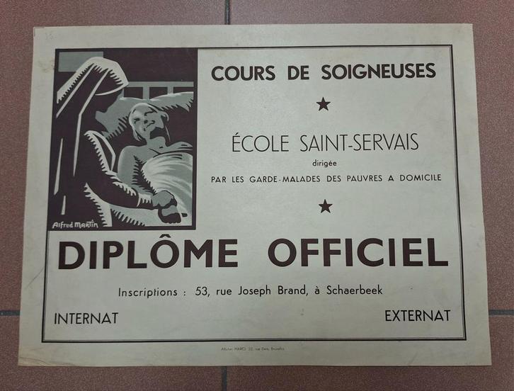 affiche Cours Soigneuses 1930 Saint Servais Schaarbeek, Collections, Marques & Objets publicitaires, Panneau publicitaire, Enlèvement ou Envoi