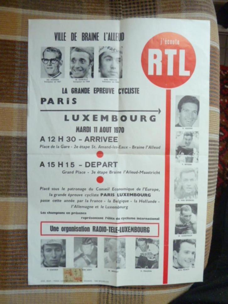 Superbe ancienne affiche 1970, Course cycliste Paris Luxemb., Collections, Posters & Affiches, Comme neuf, Sport, Rectangulaire vertical