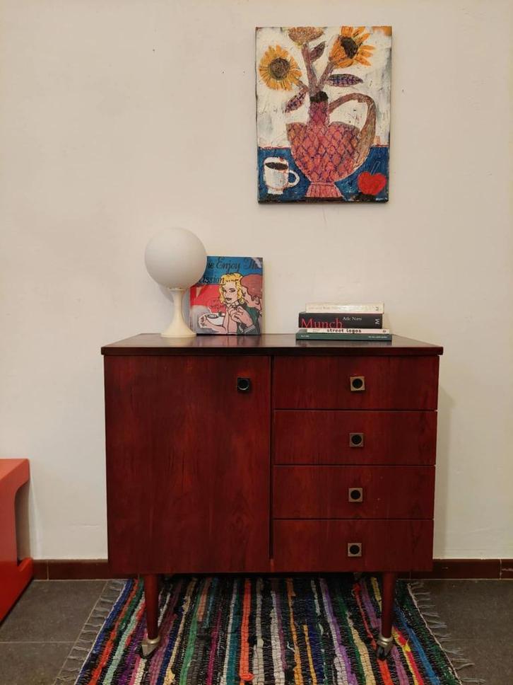 Mid-century ladekast op wielen, 1970s, Huis en Inrichting, Kasten | Ladekasten, Zo goed als nieuw, Minder dan 100 cm, Minder dan 50 cm