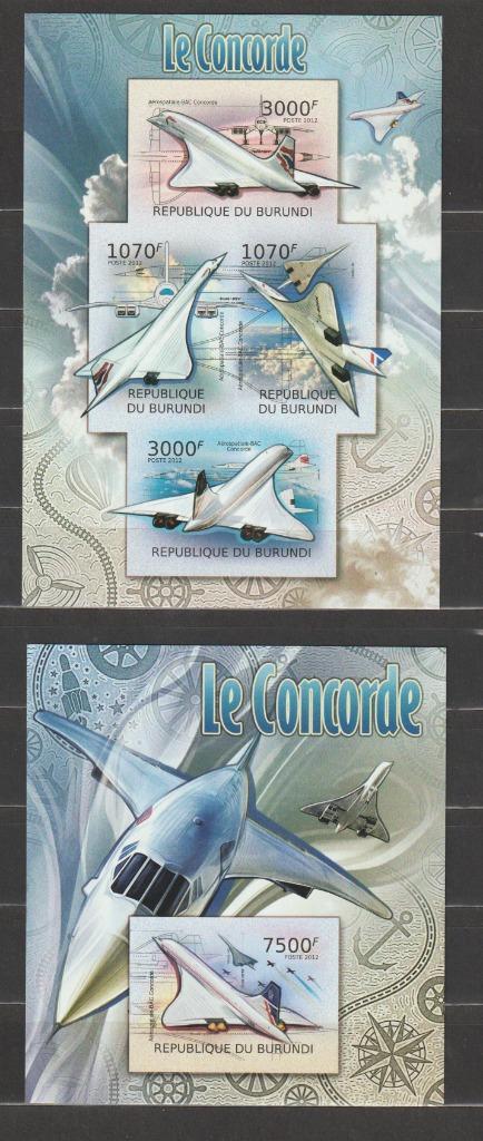 Burundi 2012 Blok De Concorde non dentelé**, Timbres & Monnaies, Timbres | Timbres thématiques, Non oblitéré, Avions, Envoi
