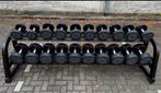 Technogym Pu Rubberen Dumbells 12kg t/m 30kg + Opbergrek, Sport en Fitness, Ophalen, Gebruikt, Dumbbell