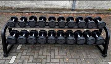 Technogym Pu Rubberen Dumbells 12kg t/m 30kg + Opbergrek beschikbaar voor biedingen